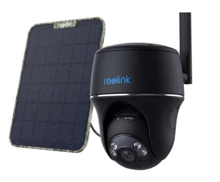 מצלמה עם פאנל סולארי בצבע שחור Reolink Go PT Plus 4MP 4G
